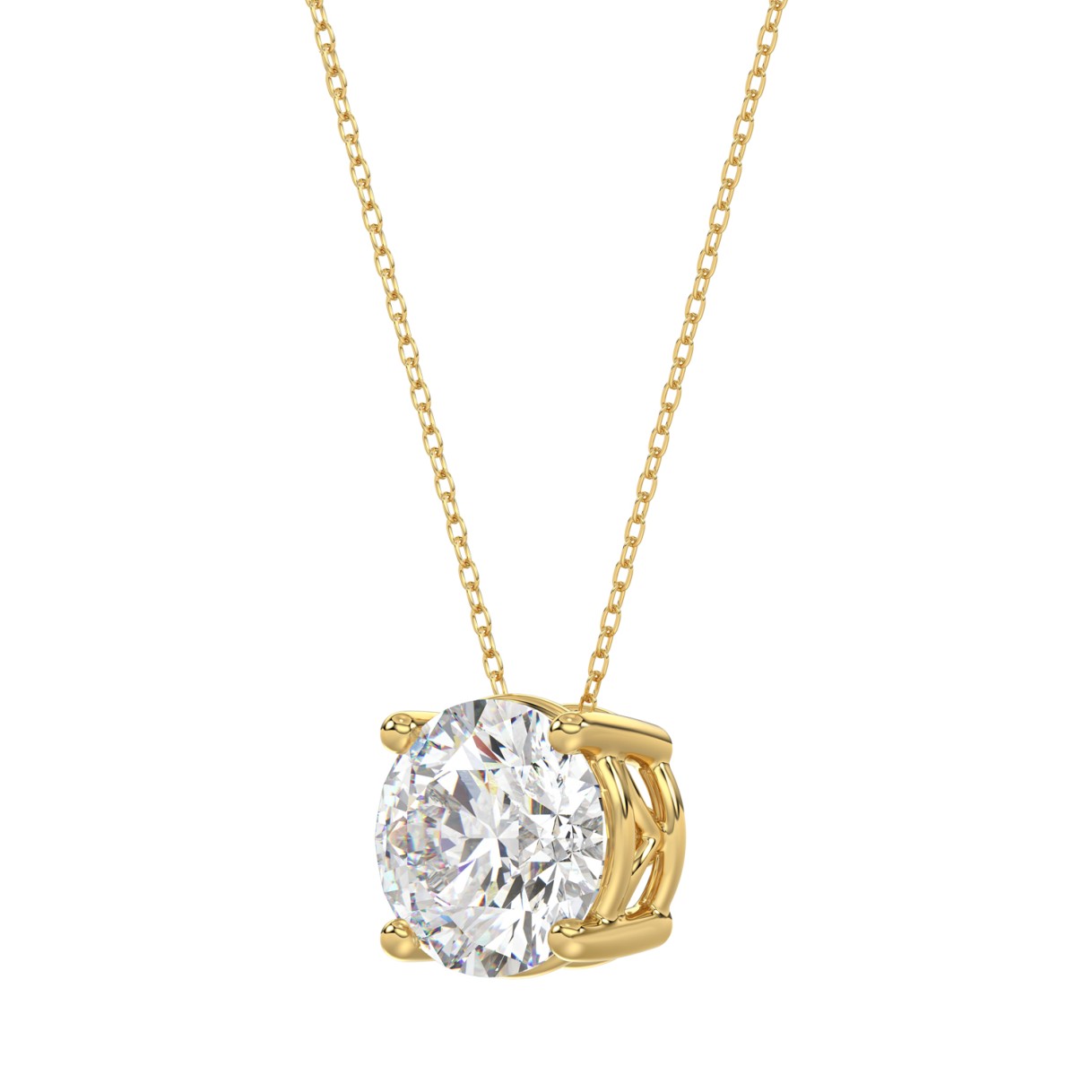LADIES SOLITAIRE PENDANT WITH UNDER-PASS CHAIN 2 1/2CT ROUND DIAMOND 14K YELLOW GOLD 