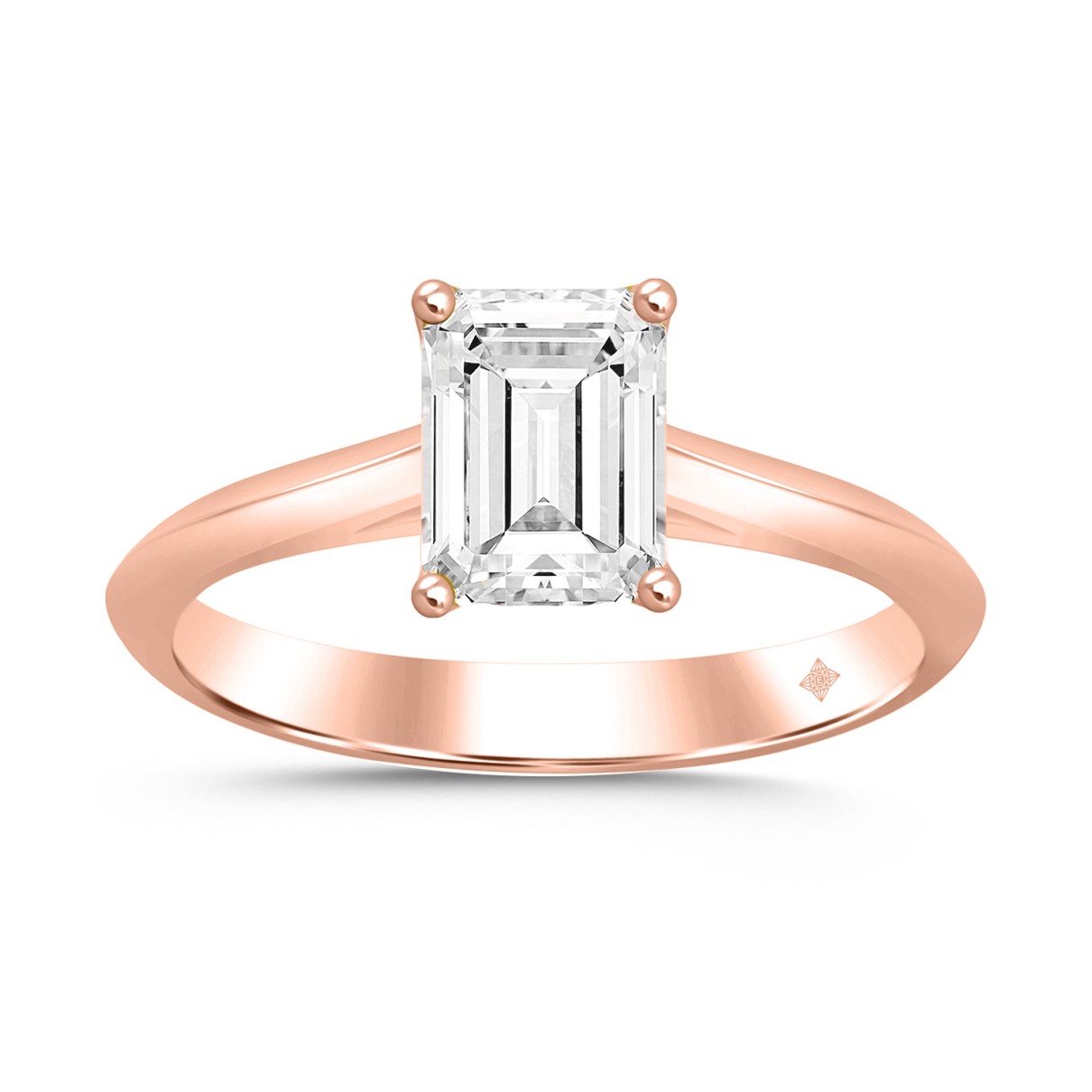 LADIES SOLITAIRE RING 3CT EMERALD DIAMOND 14K ROSE GOLD 