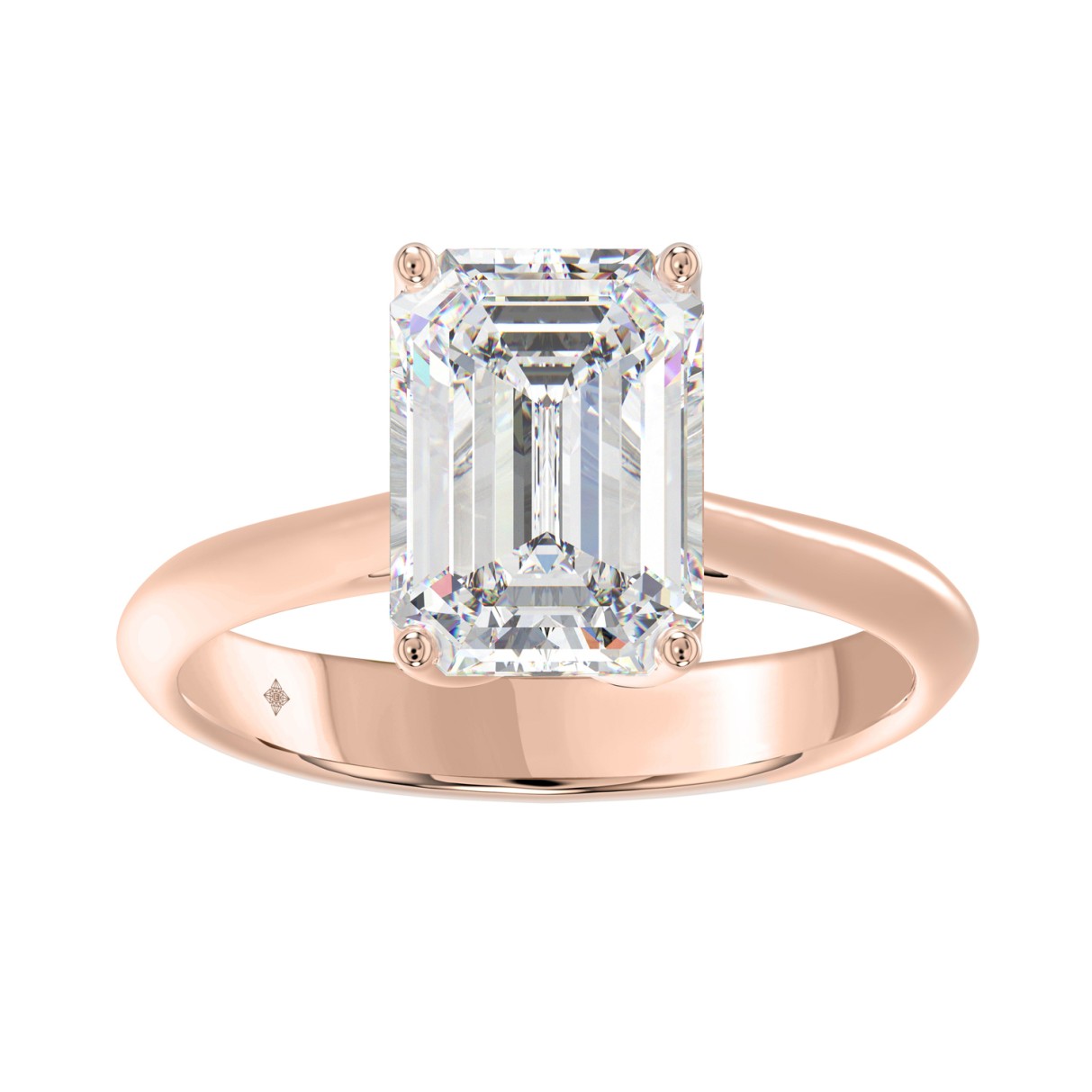 LADIES SOLITAIRE RING 3CT EMERALD DIAMOND 14K ROSE GOLD 