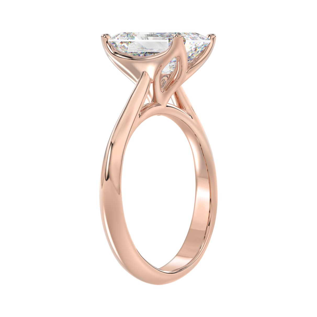 LADIES SOLITAIRE RING 3CT EMERALD DIAMOND 14K ROSE GOLD 