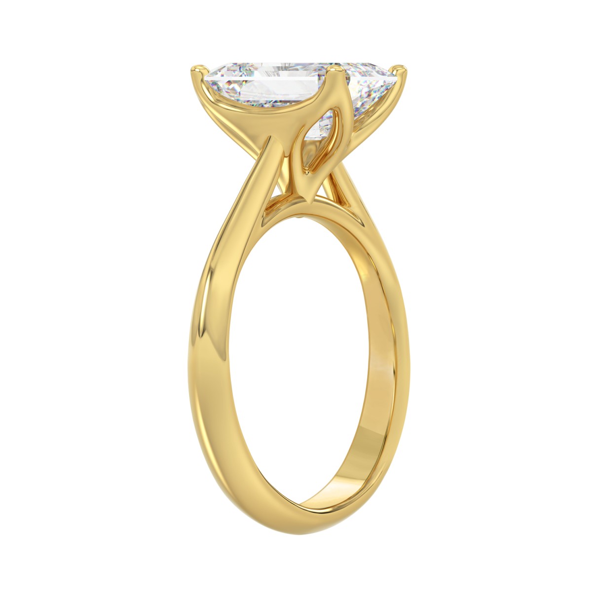 LADIES SOLITAIRE RING 4CT EMERALD DIAMOND 14K YELLOW GOLD 