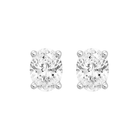 LADIES SOLITAIRE EARRINGS 4.00CT OVAL DIAMOND 14K WHITE GOLD (CENTER STONE OVAL DIAMOND 2.00CT)