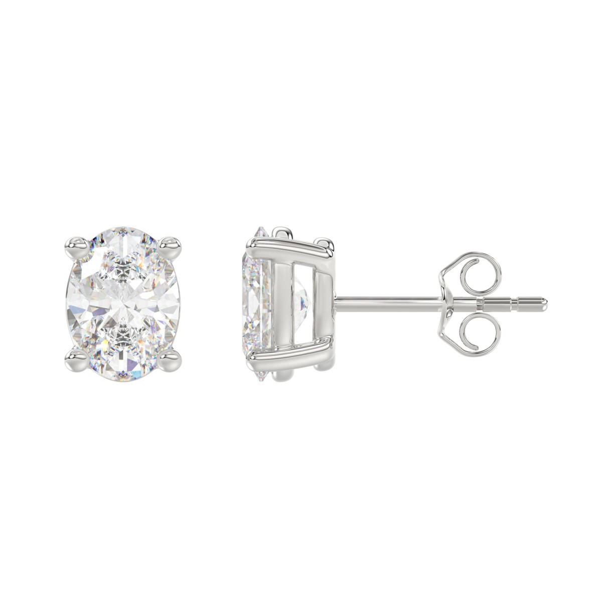 LADIES SOLITAIRE EARRINGS 4.00CT OVAL DIAMOND 14K WHITE GOLD (CENTER STONE OVAL DIAMOND 2.00CT)