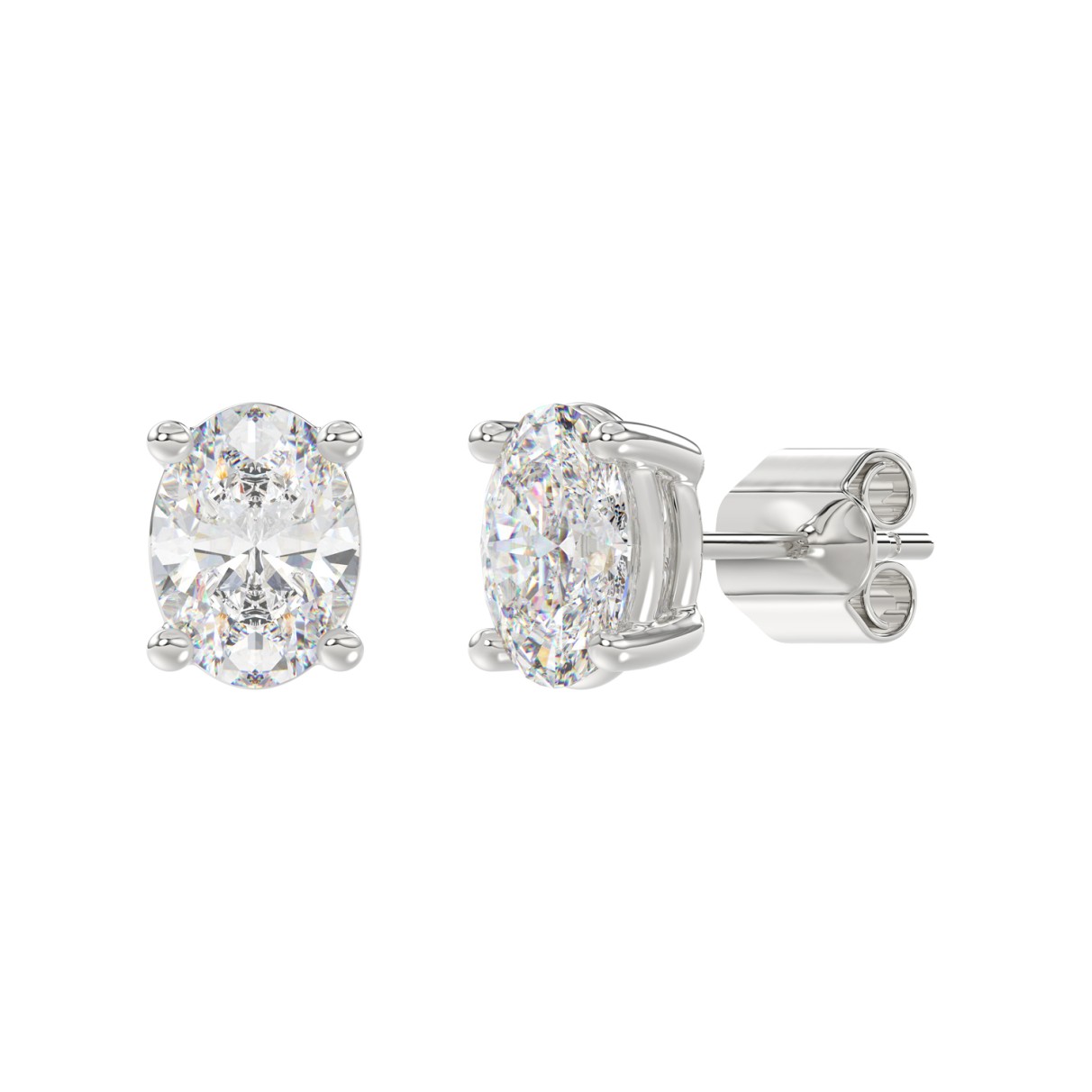 LADIES SOLITAIRE EARRINGS 4.00CT OVAL DIAMOND 14K WHITE GOLD (CENTER STONE OVAL DIAMOND 2.00CT)