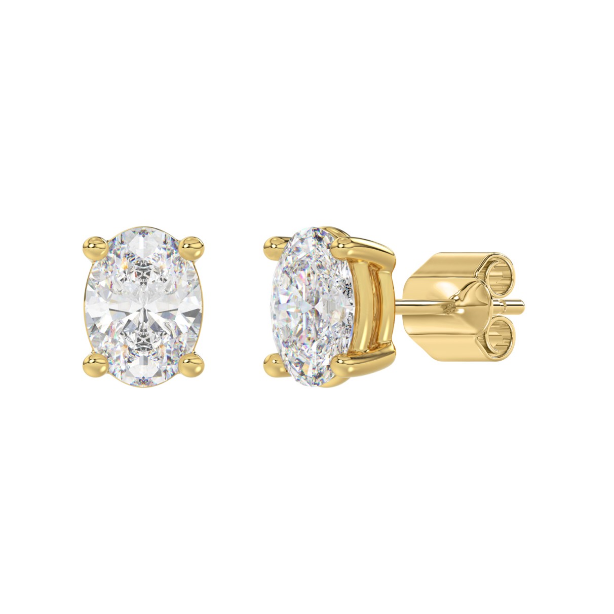 LADIES SOLITAIRE EARRINGS 4.00CT OVAL DIAMOND 14K YELLOW GOLD (CENTER STONE OVAL DIAMOND 2.00CT)