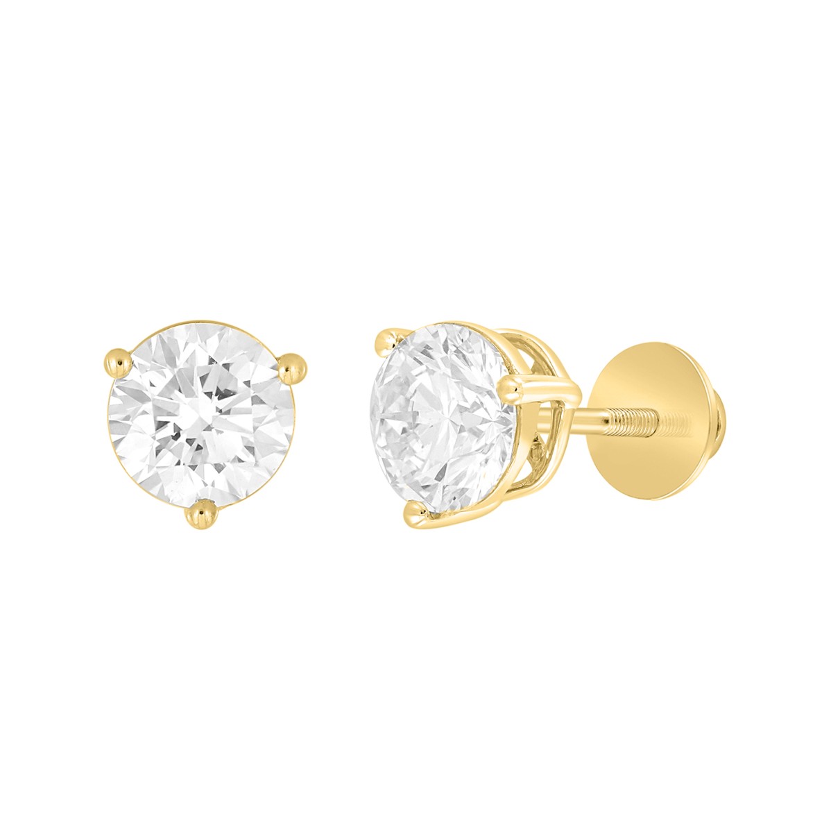 LADIES SOLITAIRE EARRINGS 4CT ROUND DIAMOND 14K YELLOW GOLD (CENTER STONE ROUND DIAMOND 2CT )