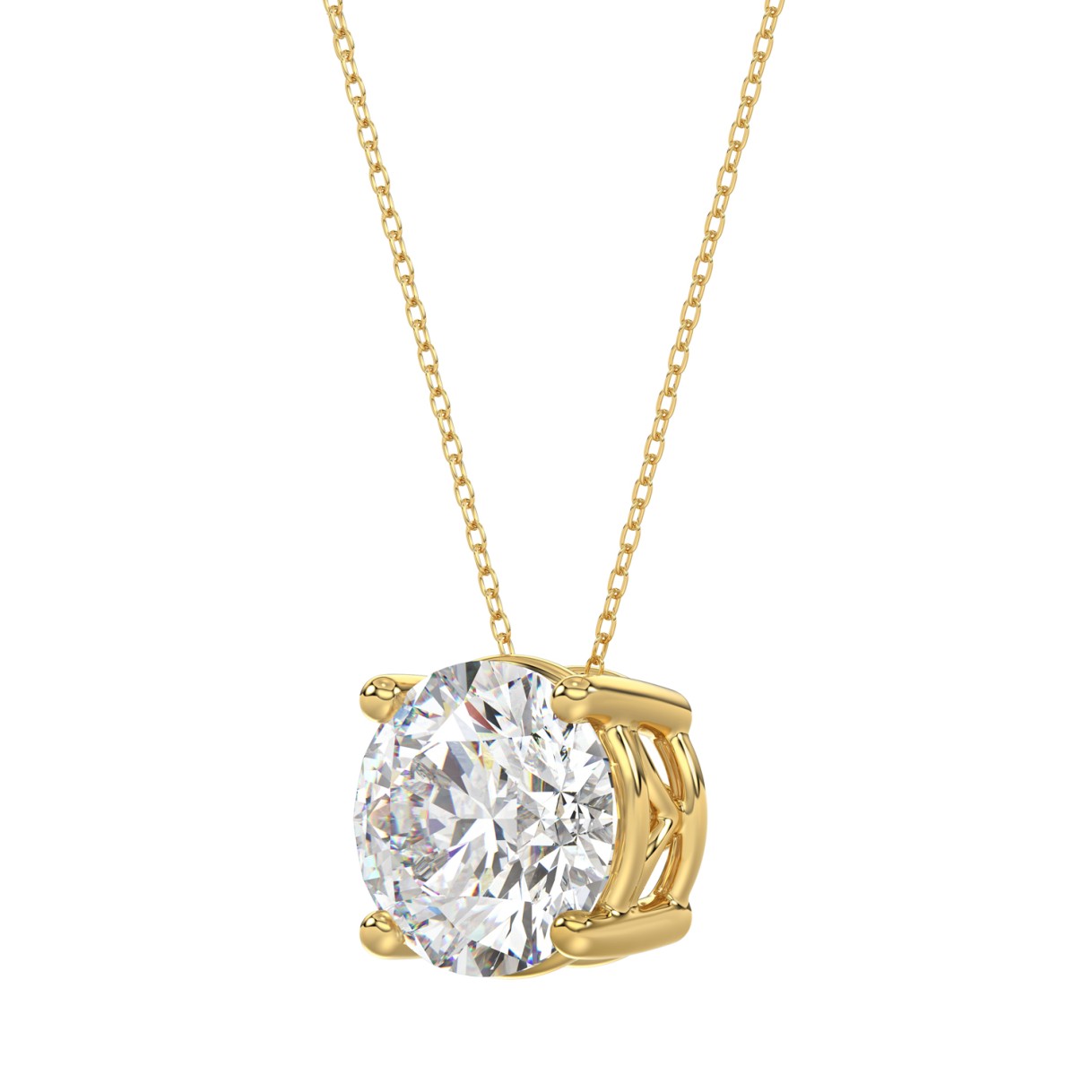 LADIES SOLITAIRE PENDANT WITH UNDER-PASS CHAIN 4CT ROUND DIAMOND 14K YELLOW GOLD 