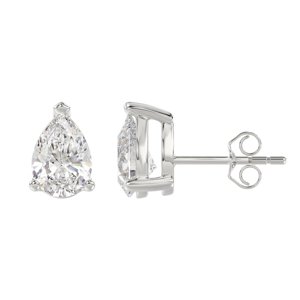 LADIES SOLITAIRE EARRINGS 4.00CT PEAR DIAMOND 14K WHITE GOLD 