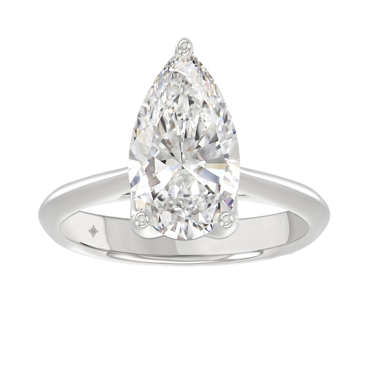 LADIES SOLITAIRE RING 4CT PEAR DIAMOND 14K WHITE GOLD 