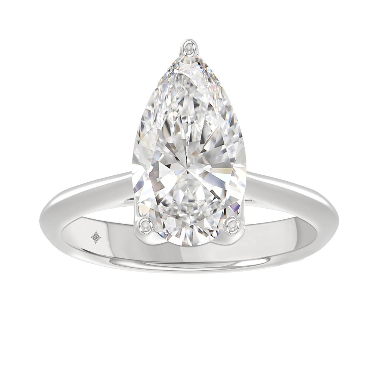 LADIES SOLITAIRE RING 4CT PEAR DIAMOND 14K WHITE G...