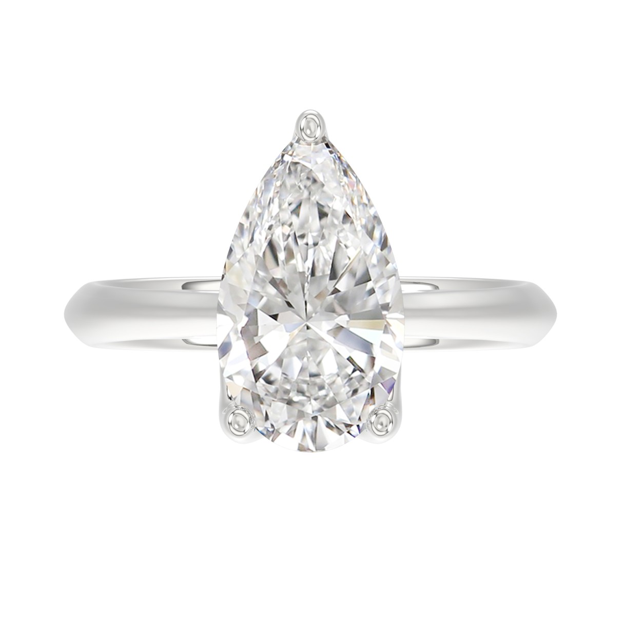 LADIES SOLITAIRE RING 4CT PEAR DIAMOND 14K WHITE GOLD 