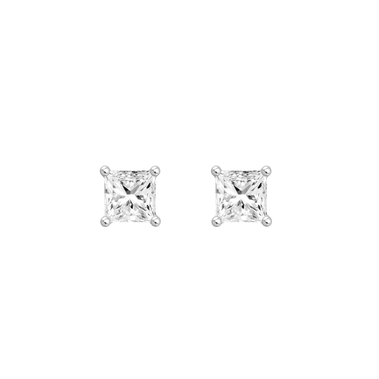 LADIES SOLITAIRE EARRINGS 4CT PRINCESS DIAMOND 14K WHITE GOLD 