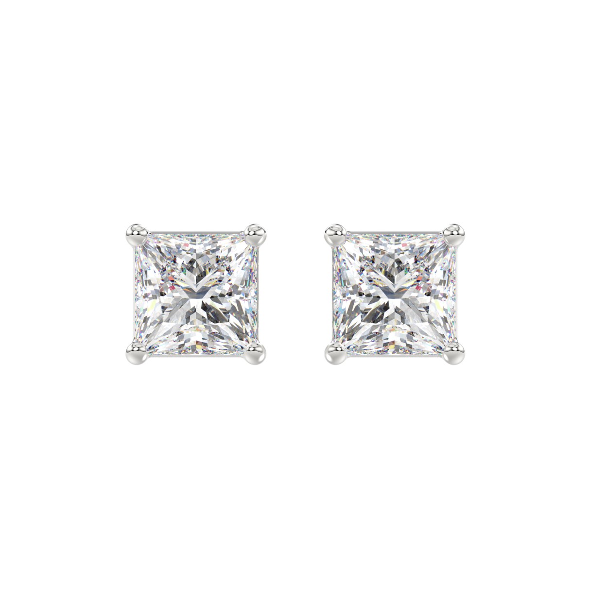 LADIES SOLITAIRE EARRINGS 4CT PRINCESS DIAMOND 14K WHITE GOLD 