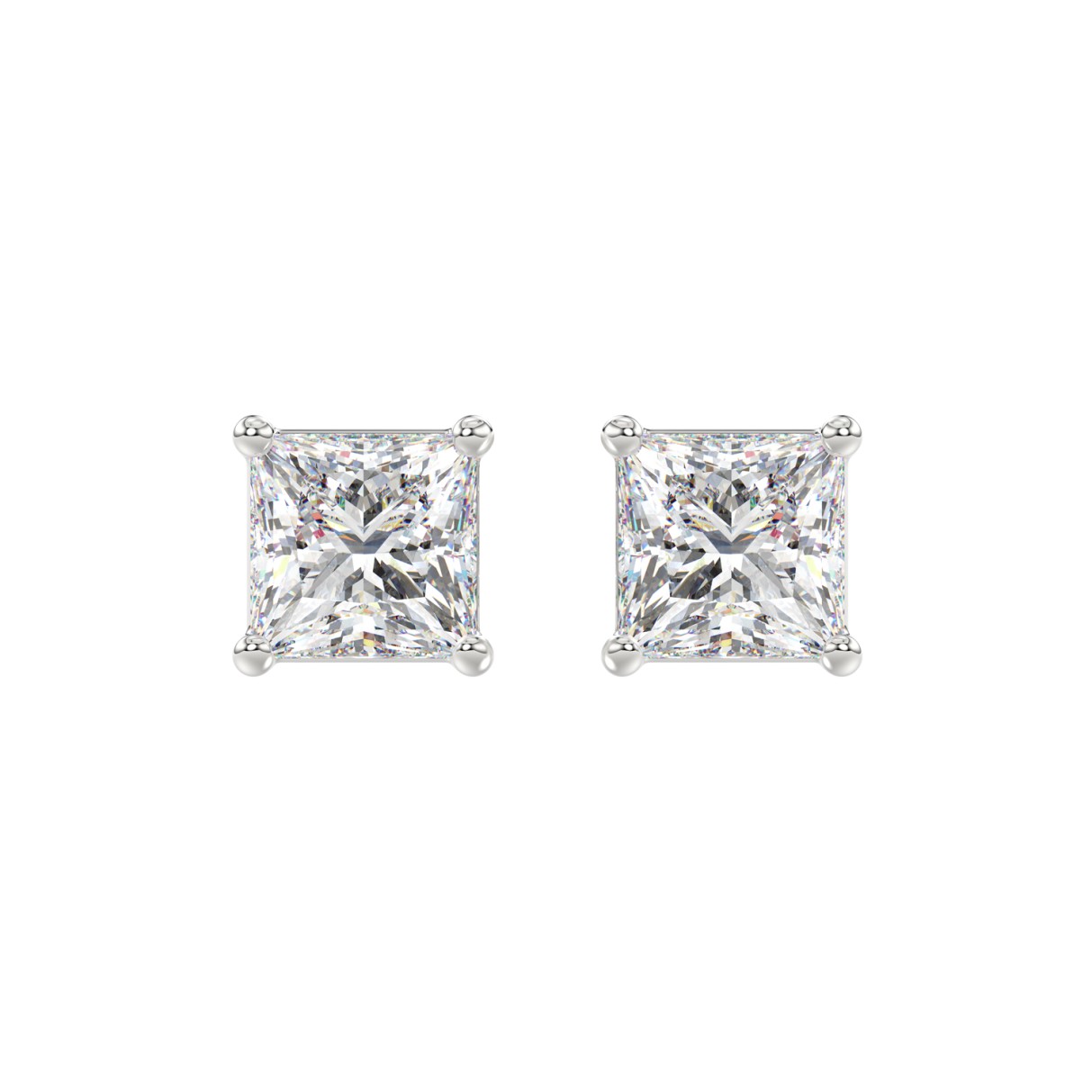 LADIES SOLITAIRE EARRINGS 4CT PRINCESS DIAMOND 14K WHITE GOLD 