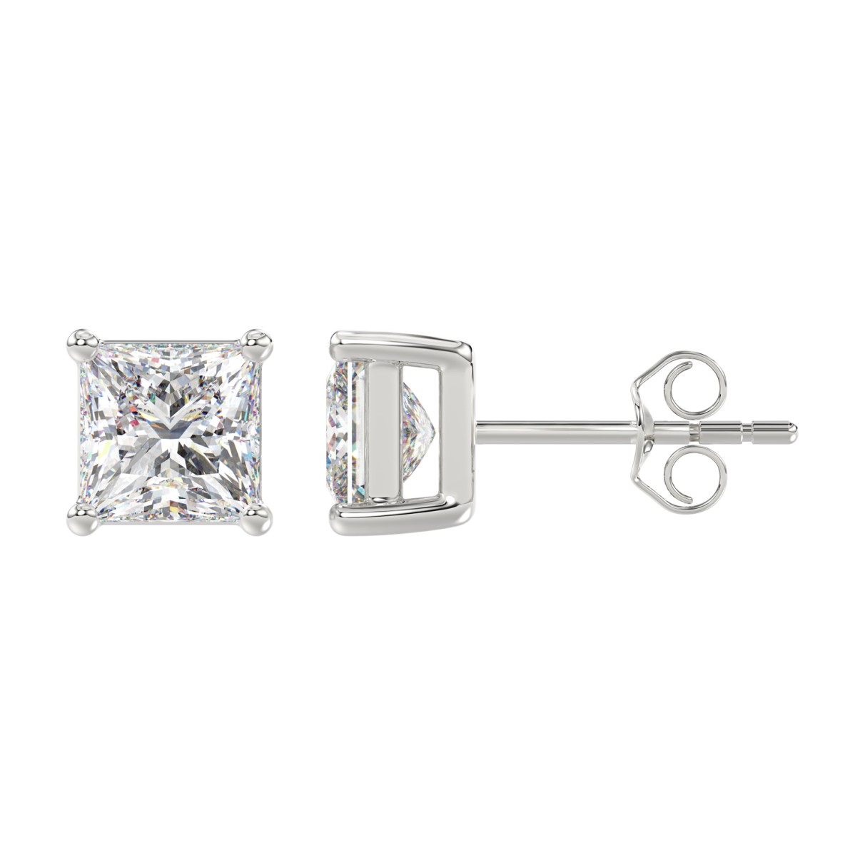 LADIES SOLITAIRE EARRINGS 4CT PRINCESS DIAMOND 14K WHITE GOLD 