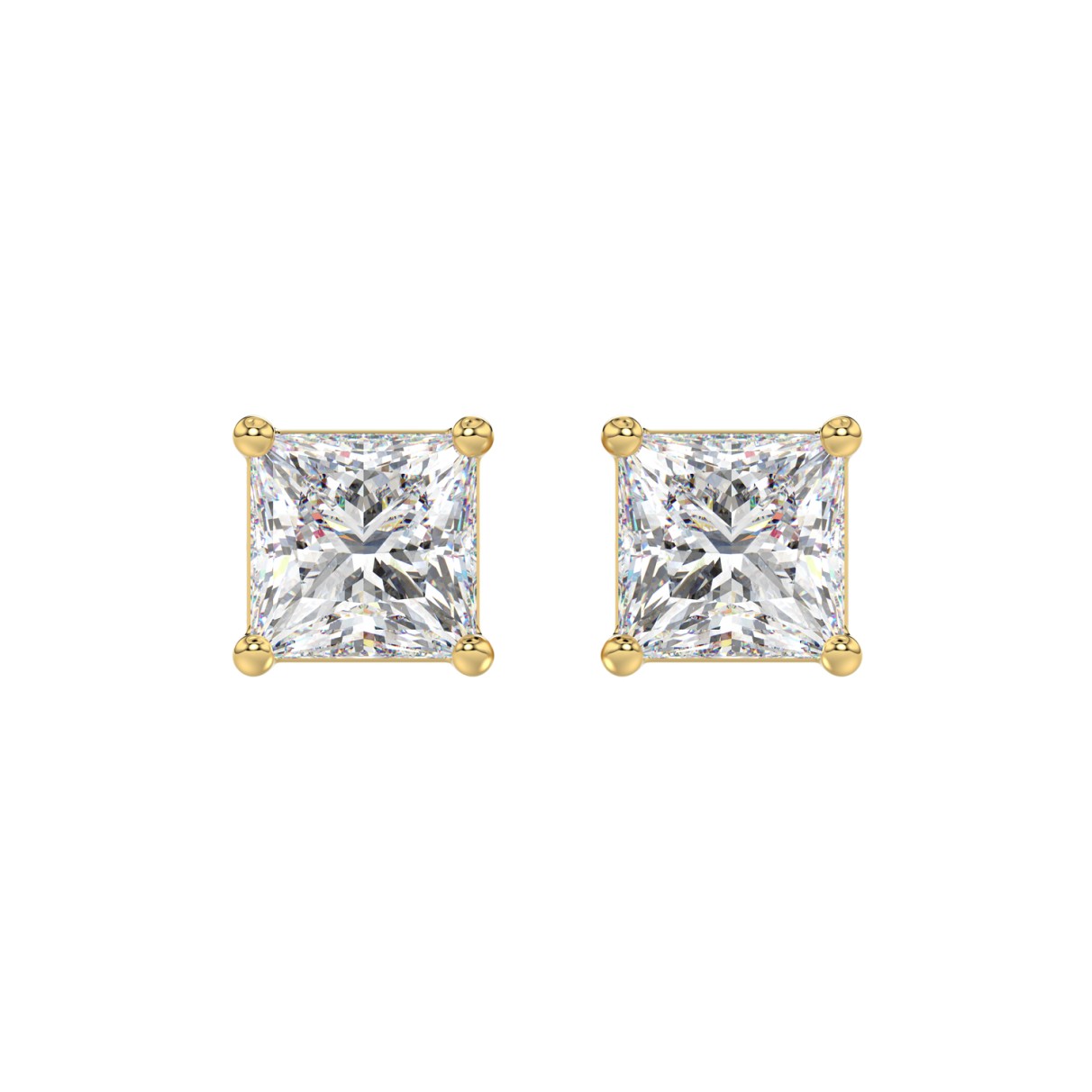 LADIES SOLITAIRE EARRINGS 4CT PRINCESS DIAMOND 14K YELLOW GOLD 