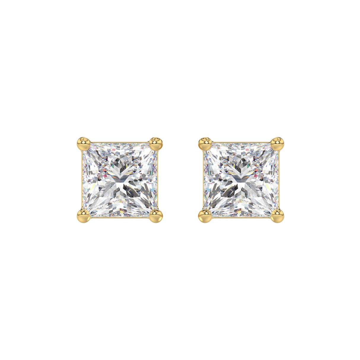 LADIES SOLITAIRE EARRINGS 4CT PRINCESS DIAMOND 14K YELLOW GOLD 