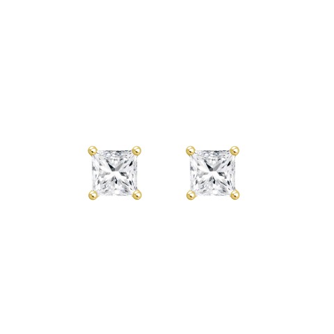 LADIES SOLITAIRE EARRINGS 4CT PRINCESS DIAMOND 14K YELLOW GOLD 