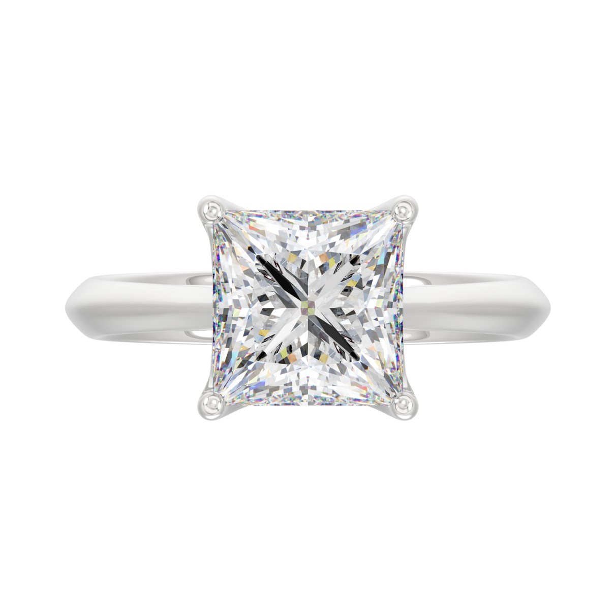 LADIES SOLITAIRE RING 4CT PRINCESS DIAMOND 14K WHITE GOLD 