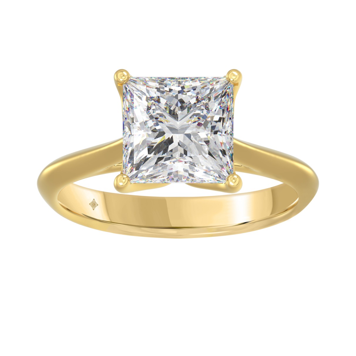 LADIES SOLITAIRE RING 4CT PRINCESS DIAMOND 14K YELLOW GOLD 