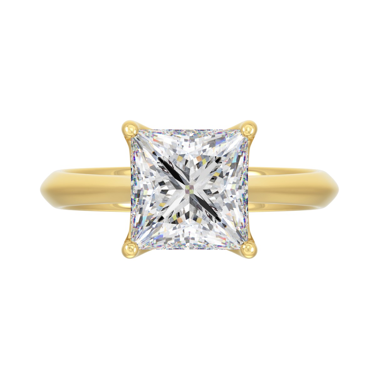 LADIES SOLITAIRE RING 4CT PRINCESS DIAMOND 14K YELLOW GOLD 