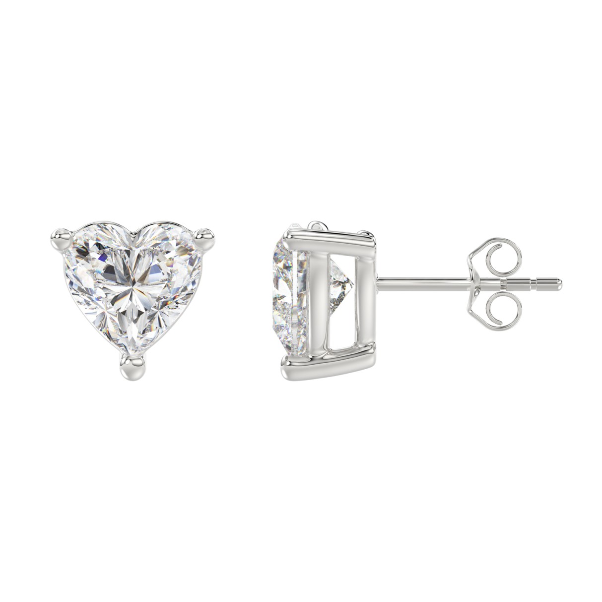 LADIES SOLITAIRE EARRINGS 3CT HEART DIAMOND 14K WHITE GOLD 