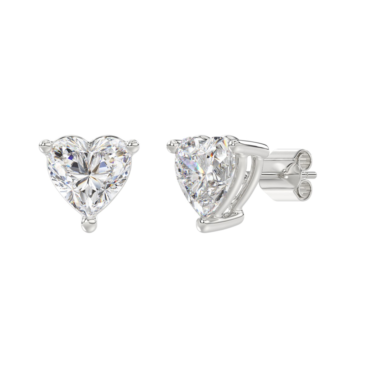 LADIES SOLITAIRE EARRINGS 3CT HEART DIAMOND 14K WHITE GOLD 