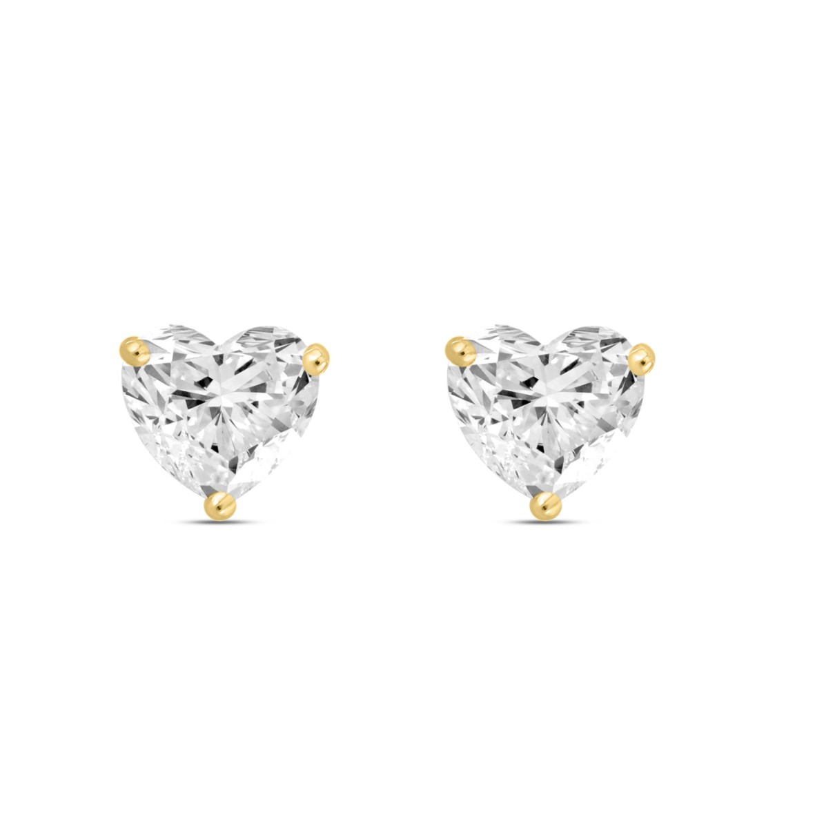 LADIES SOLITAIRE EARRINGS 3CT HEART DIAMOND 14K YELLOW GOLD 
