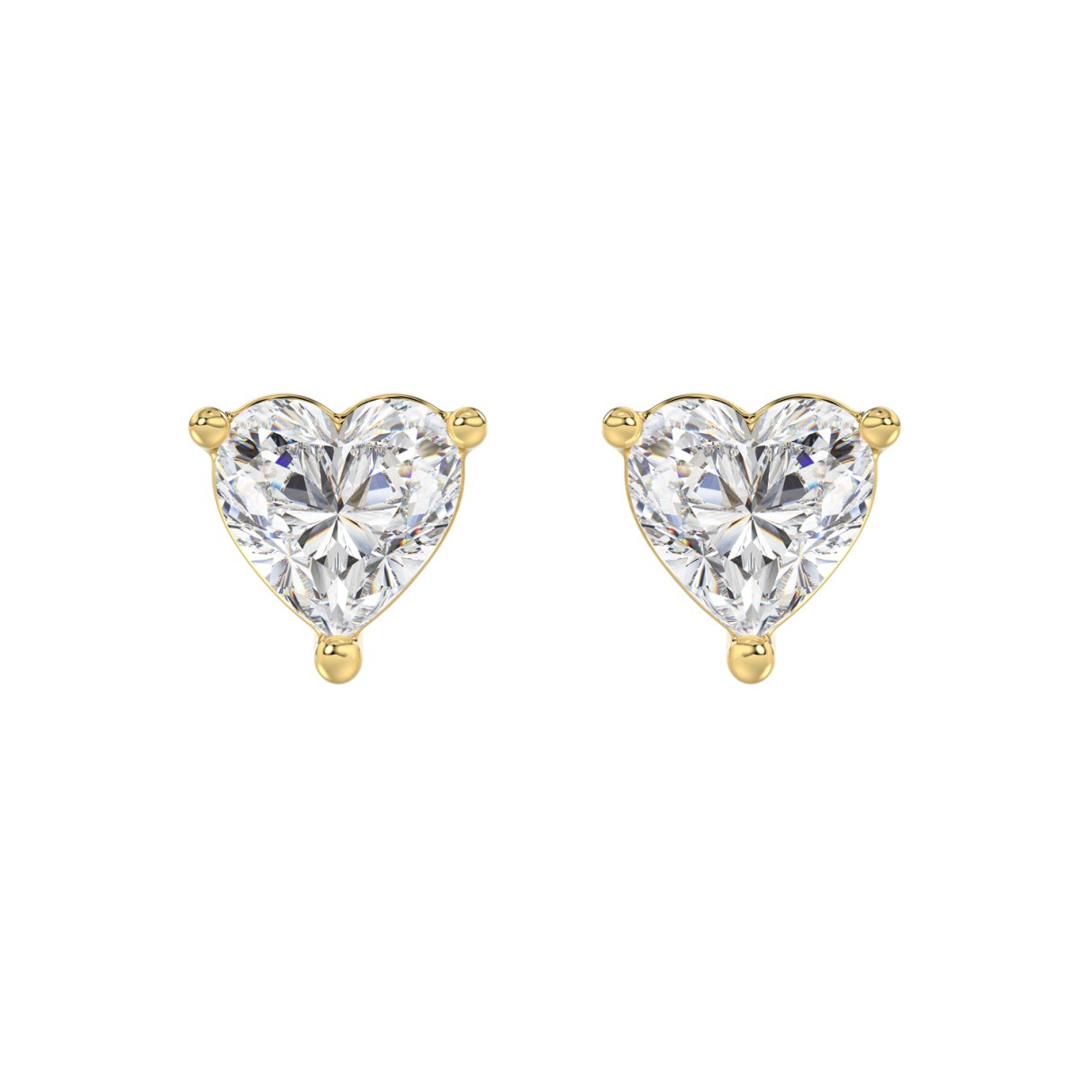 LADIES SOLITAIRE EARRINGS 3CT HEART DIAMOND 14K YELLOW GOLD 