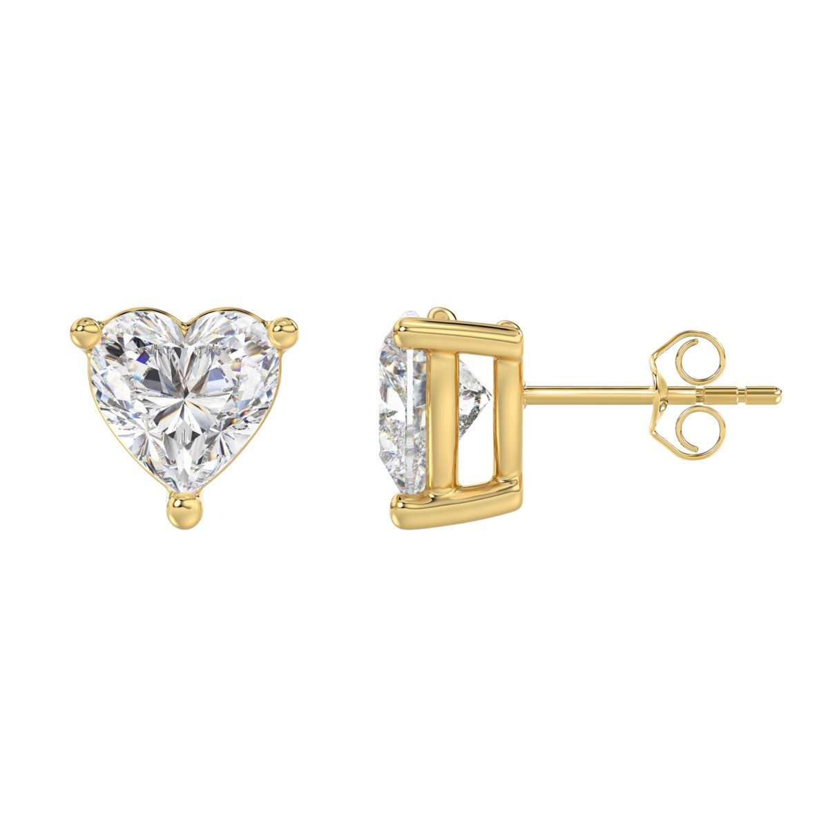 LADIES SOLITAIRE EARRINGS 3CT HEART DIAMOND 14K YELLOW GOLD 