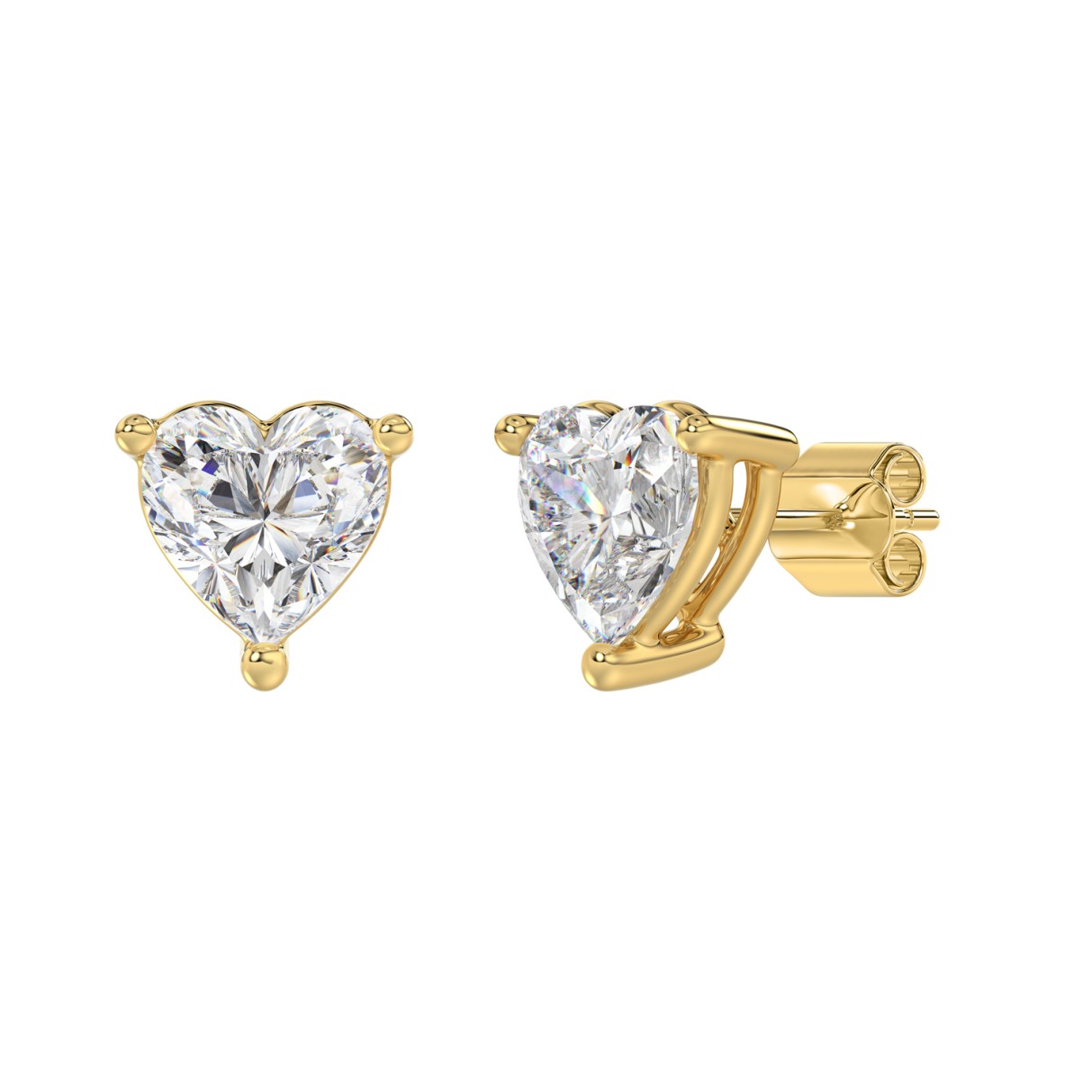 LADIES SOLITAIRE EARRINGS 3CT HEART DIAMOND 14K YELLOW GOLD 