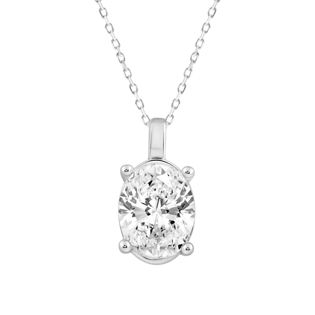 LADIES SOLITAIRE PENDANT 2.50CT OVAL DIAMOND 14K WHITE GOLD 