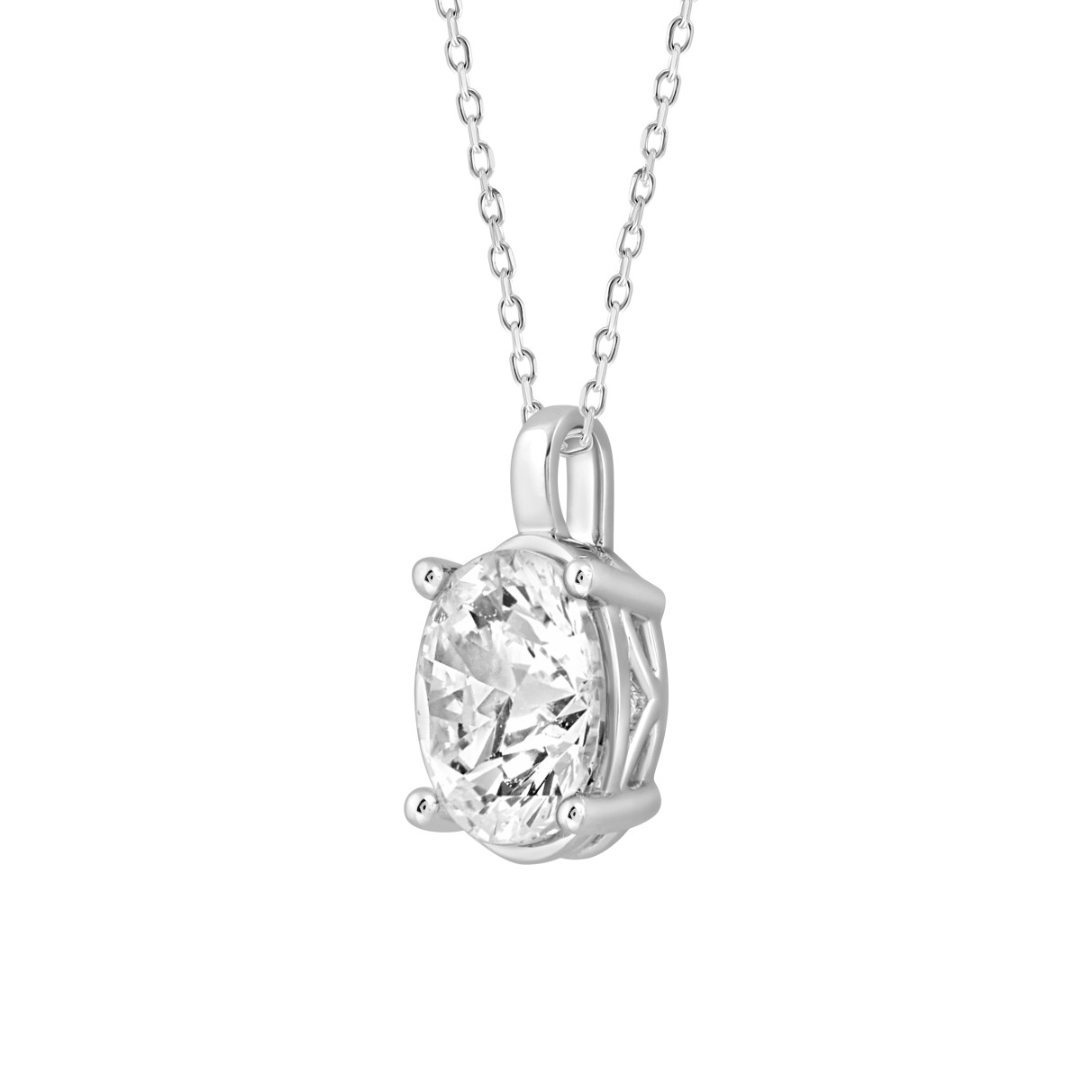 LADIES SOLITAIRE PENDANT 2.50CT OVAL DIAMOND 14K WHITE GOLD 