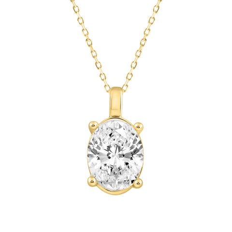 LADIES SOLITAIRE PENDANT 2.50CT OVAL DIAMOND 14K YELLOW GOLD 