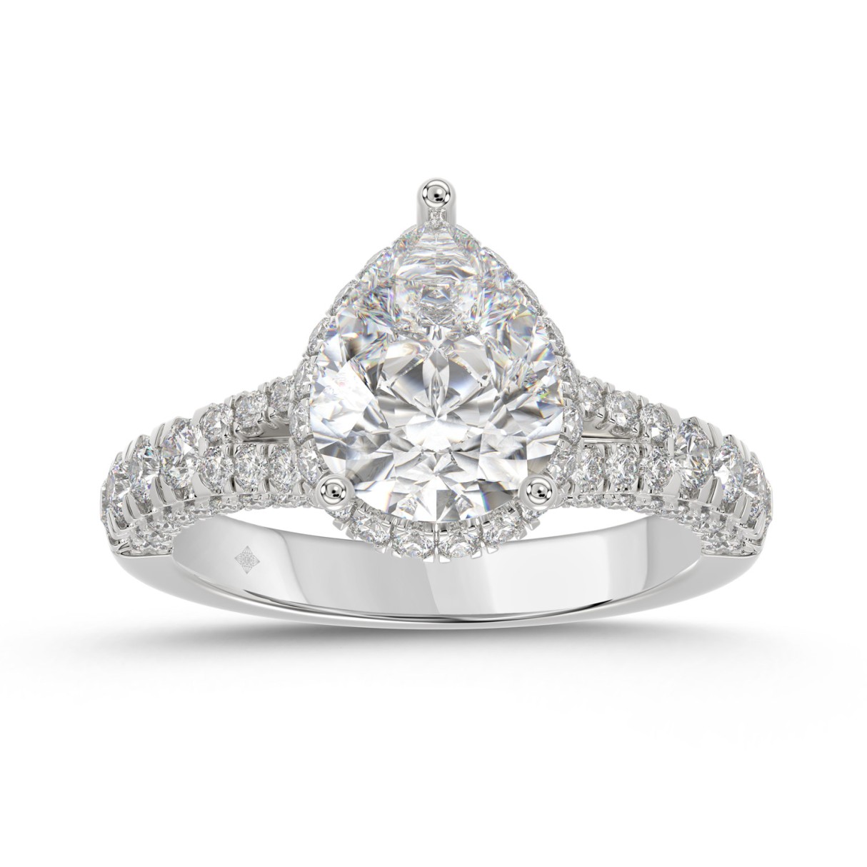 14K WHITE GOLD 2 3/4CT ROUND/PEAR DIAMOND LADIES R...