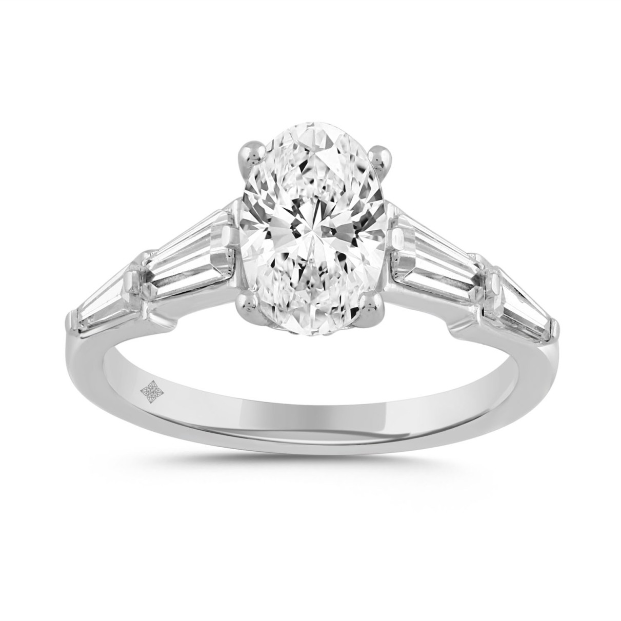 LADIES RING 3CT ROUND/OVAL/BAGUETTE DIAMOND 14K WH...