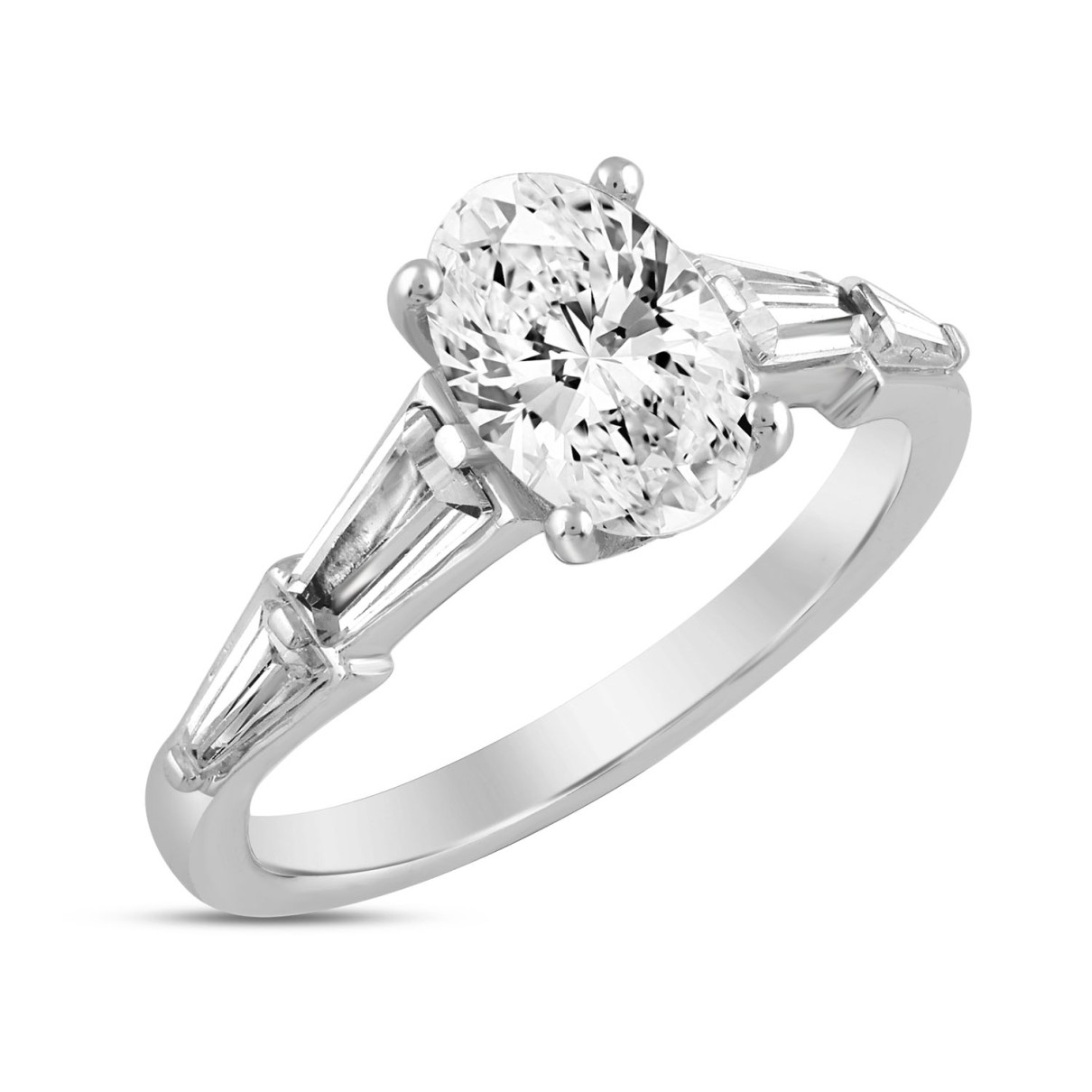 LADIES RING 3CT ROUND/OVAL/BAGUETTE DIAMOND 14K WHITE GOLD (CENTER STONE OVAL DIAMOND 2CT )