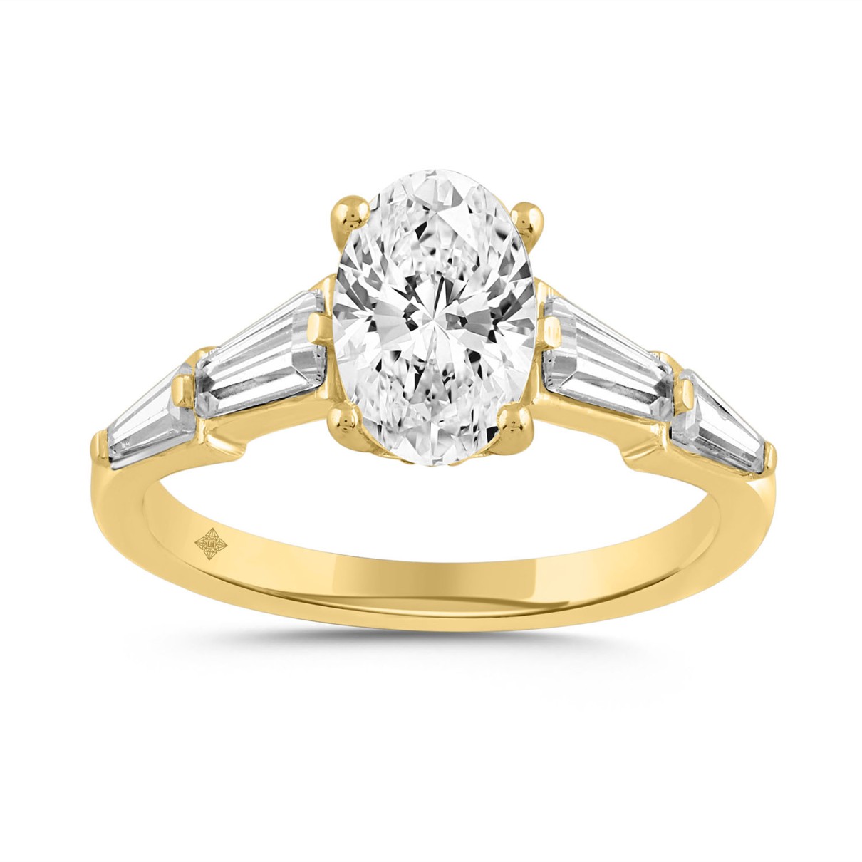 LADIES RING 3CT ROUND/OVAL/BAGUETTE DIAMOND 14K YELLOW GOLD (CENTER STONE OVAL DIAMOND 2CT )