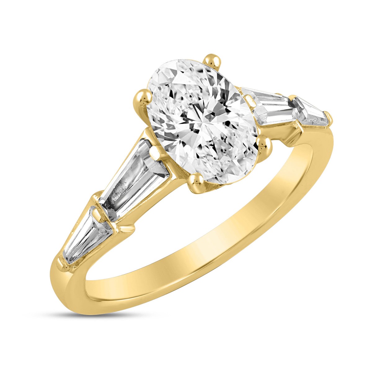 LADIES RING 3CT ROUND/OVAL/BAGUETTE DIAMOND 14K YELLOW GOLD (CENTER STONE OVAL DIAMOND 2CT )