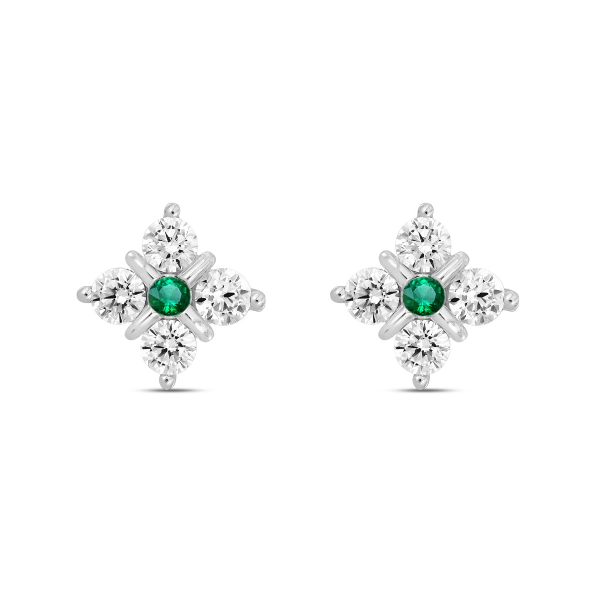 14K WHITE GOLD 1 1/2CT ROUND DIAMOND LADIES EARRINGS (GREEN EMERALD ROUND 8 STONE)