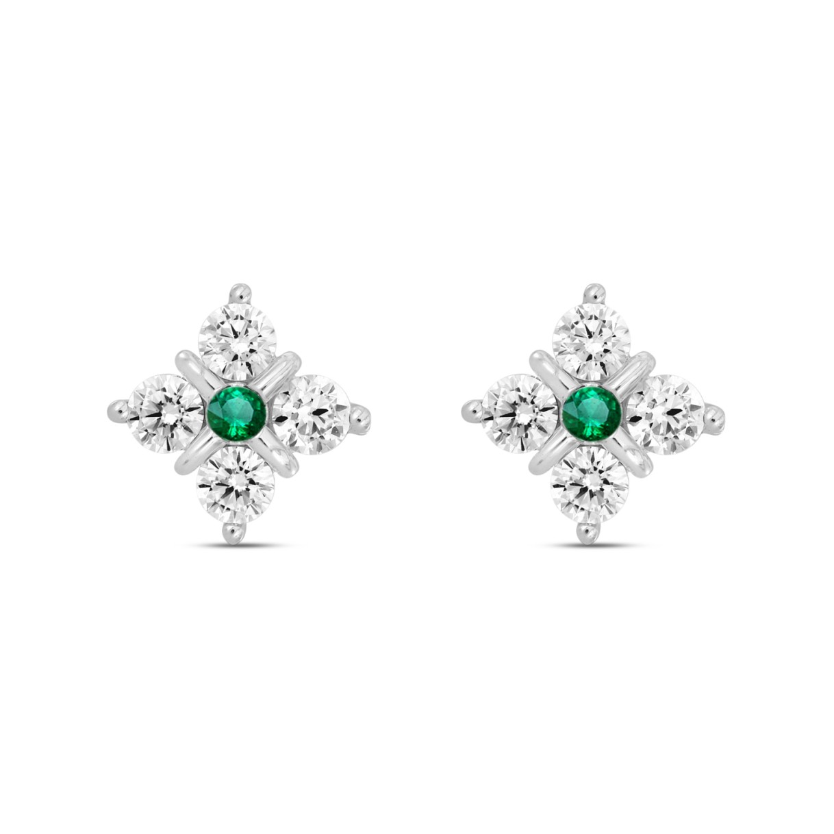 14K WHITE GOLD 1 1/2CT ROUND DIAMOND LADIES EARRINGS (GREEN EMERALD ROUND 2 STONE)