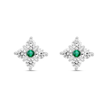 14K WHITE GOLD 1 1/2CT ROUND DIAMOND LADIES EARRINGS (GREEN EMERALD ROUND 2 STONE)