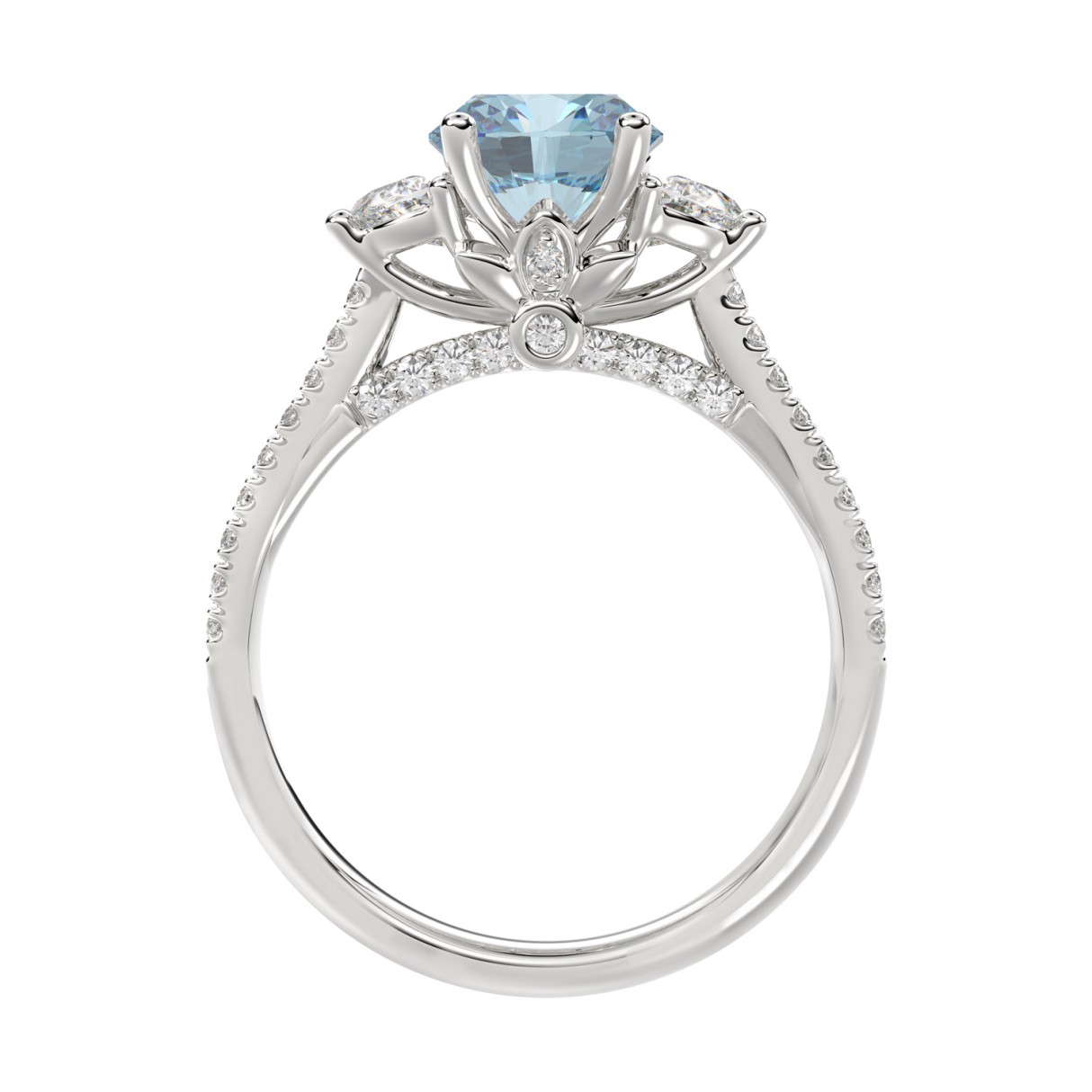 14K WHITE GOLD 3.00CT ROUND/BLUE SAPPHIRE OVAL/HALF MOON DIAMOND LADIES RING (CENTER STONE BLUE SAPPHIRE OVAL DIAMOND 2CT)