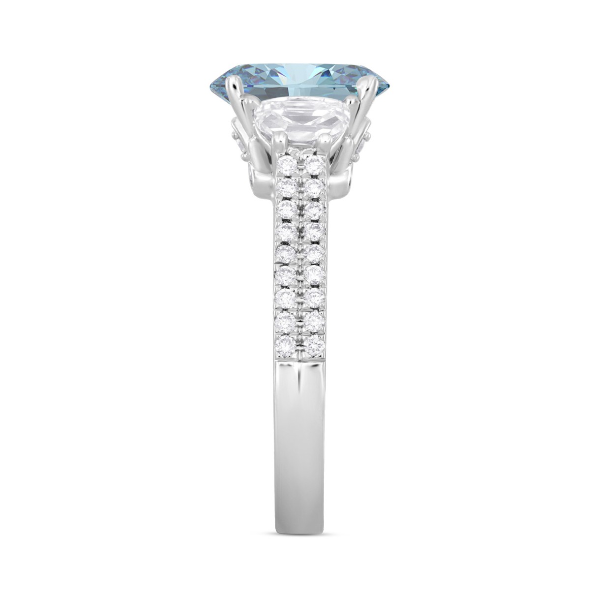 14K WHITE GOLD 3.00CT ROUND/BLUE SAPPHIRE OVAL/HALF MOON DIAMOND LADIES RING (CENTER STONE BLUE SAPPHIRE OVAL DIAMOND 2CT)