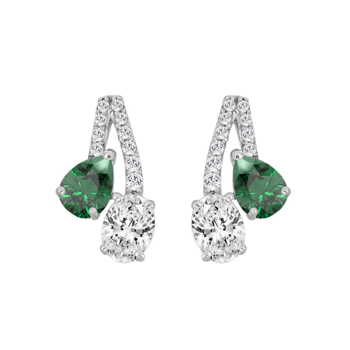 14K WHITE GOLD 2 1/2CT ROUND/OVAL/GREEN EMERALD PEAR DIAMOND LADIES EARRING (GREEN EMERALD PEAR 1.00CT)