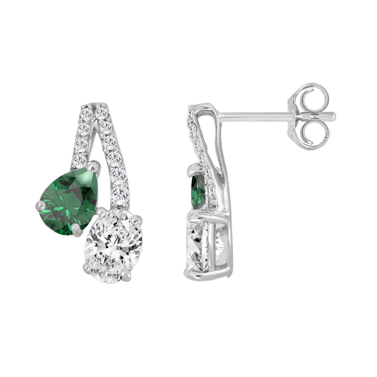 14K WHITE GOLD 2 1/2CT ROUND/OVAL/GREEN EMERALD PEAR DIAMOND LADIES EARRING (GREEN EMERALD PEAR 1.00CT)