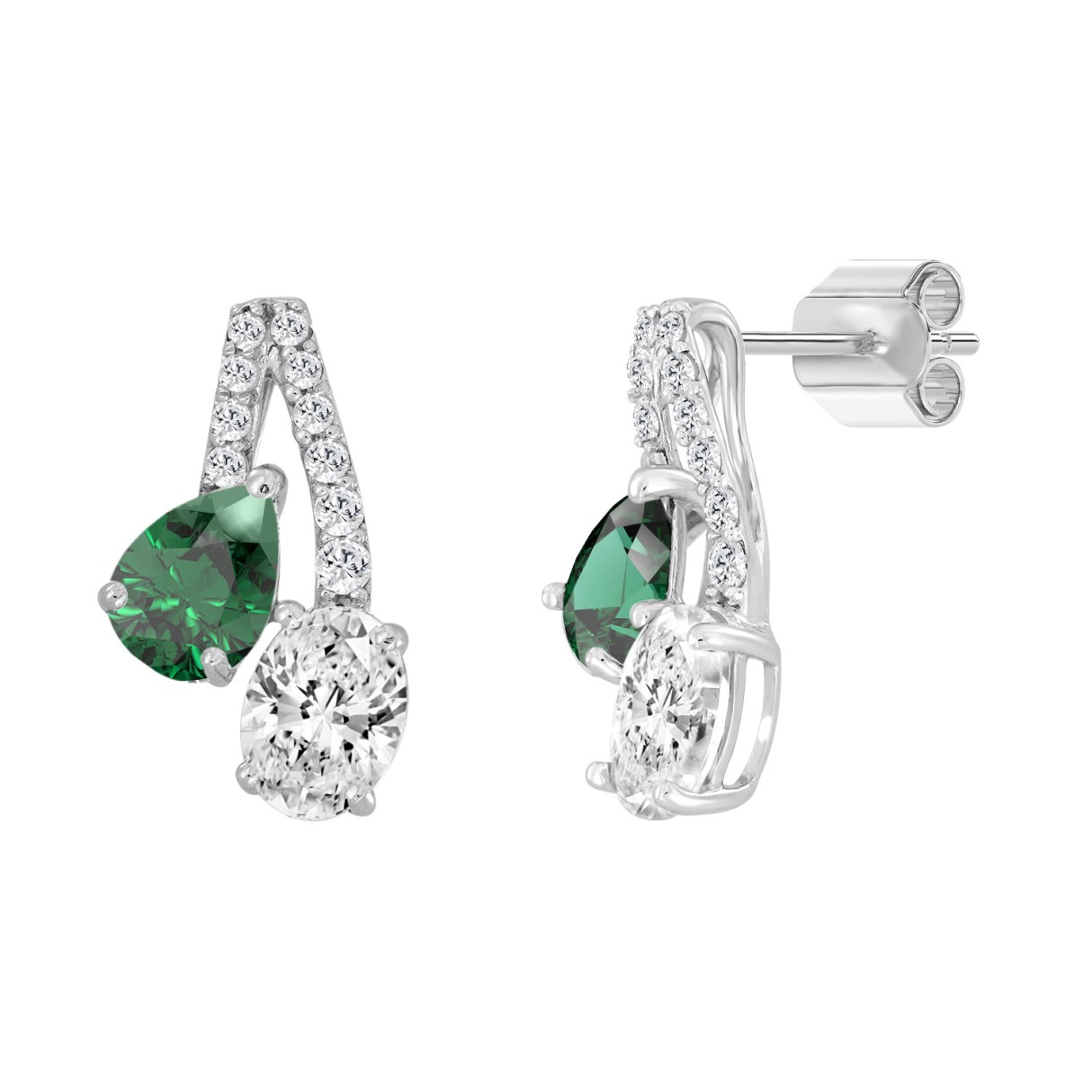 14K WHITE GOLD 2 1/2CT ROUND/OVAL/GREEN EMERALD PEAR DIAMOND LADIES EARRING (GREEN EMERALD PEAR 1.00CT)