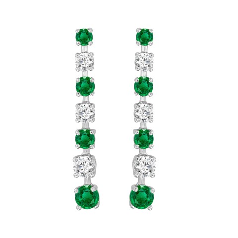 14K WHITE GOLD 3.00CT ROUND DIAMOND LADIES EARRINGS (GREEN EMERALD ROUND 2 1/5CT)