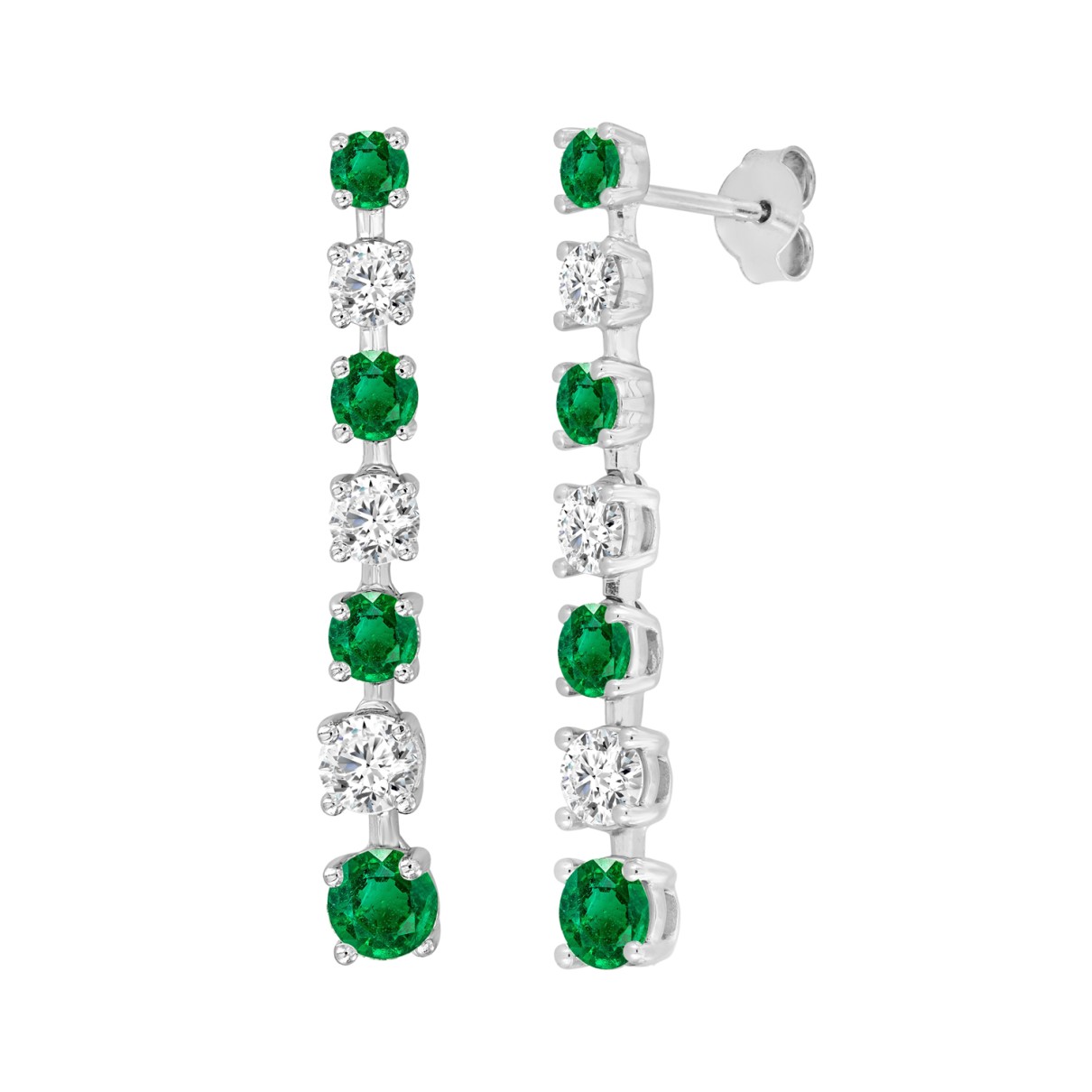 14K WHITE GOLD 3.00CT ROUND DIAMOND LADIES EARRINGS (GREEN EMERALD ROUND 2 1/5CT)