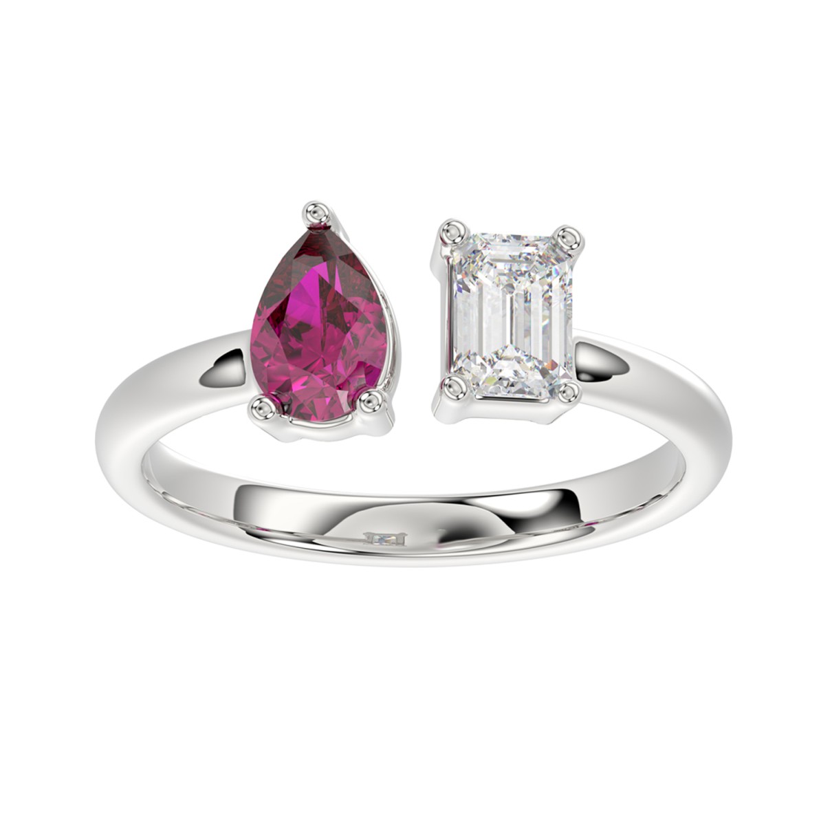 14K WHITE GOLD 1.00CT EMERALD/PEAR RUBY DIAMOND LA...